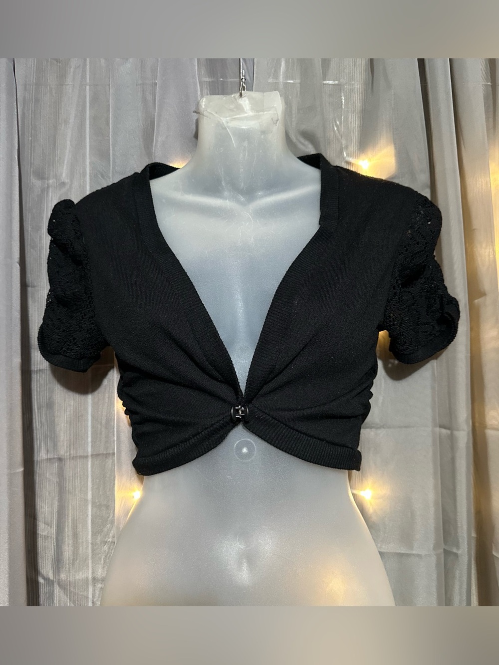 Black crochet open back cropped bolero Sz S/M 2000s Y2K